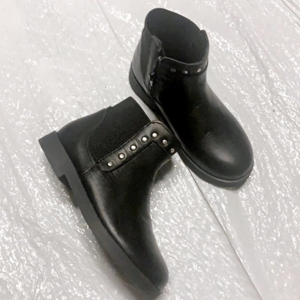 Kids black leather Zara boots studs zipper shoes
